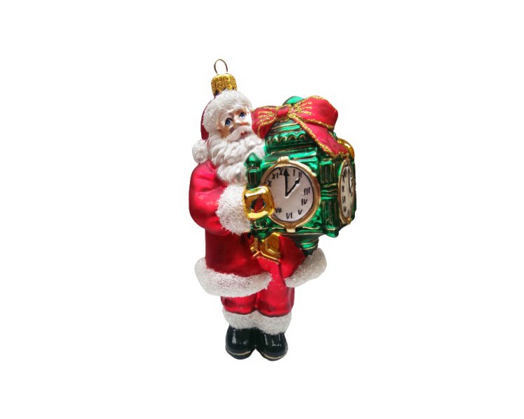 Mikołaj stojący z zegarem