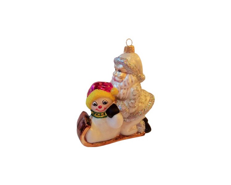 Mikołaj z bałwankiem na sankach